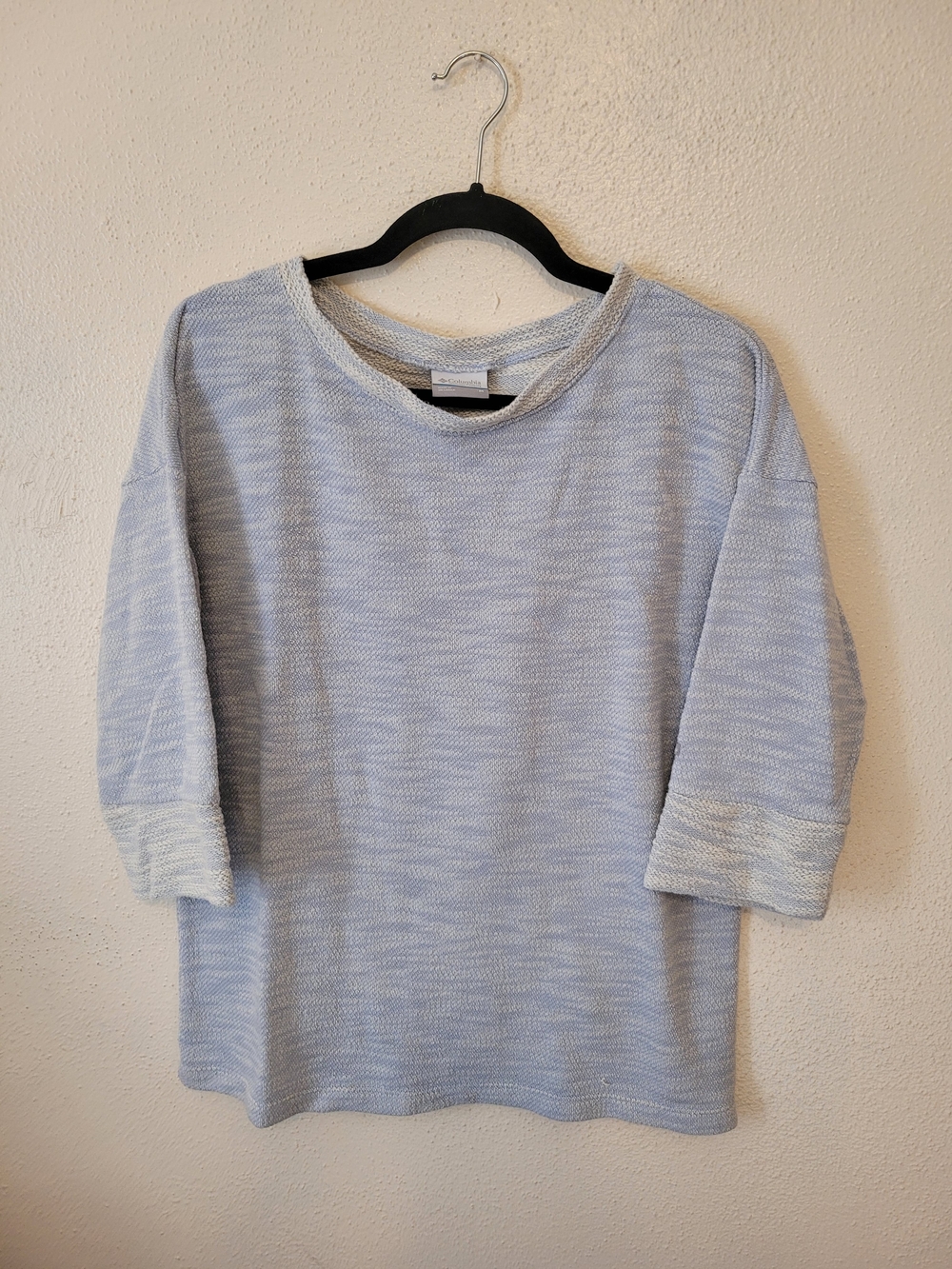 Columbia Women’s Medium Blue White Marled Knit 3/4 Sleeve Pullover Sweater - Picture 1 of 8